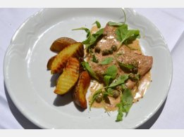 Veal "Scaloppini" with Marsala Cream Sauce with Arugula, Roasted Potatoes (contains alcohol)