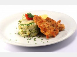Vienna Schnitzel (Veal) with Mashed Potatoes with Bacon and Green Onion
